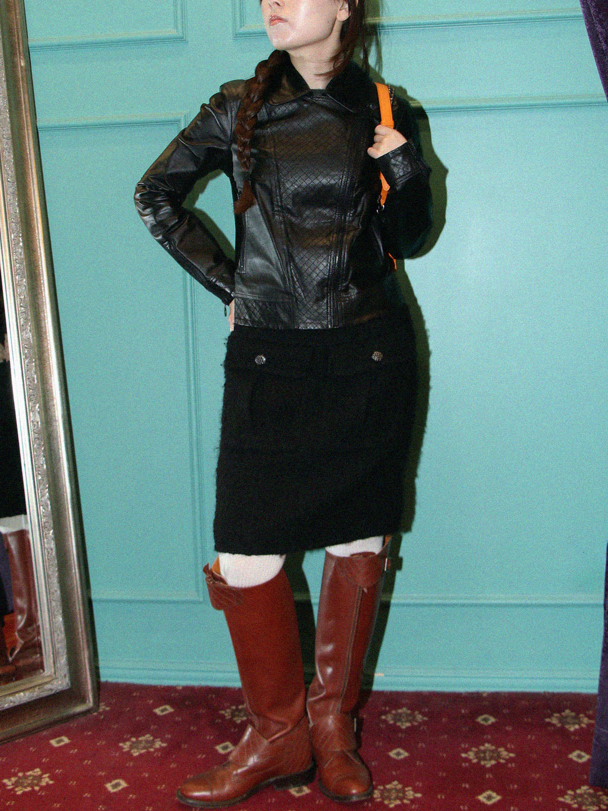 カーフスキンCCマークライダースジャケット ブラック