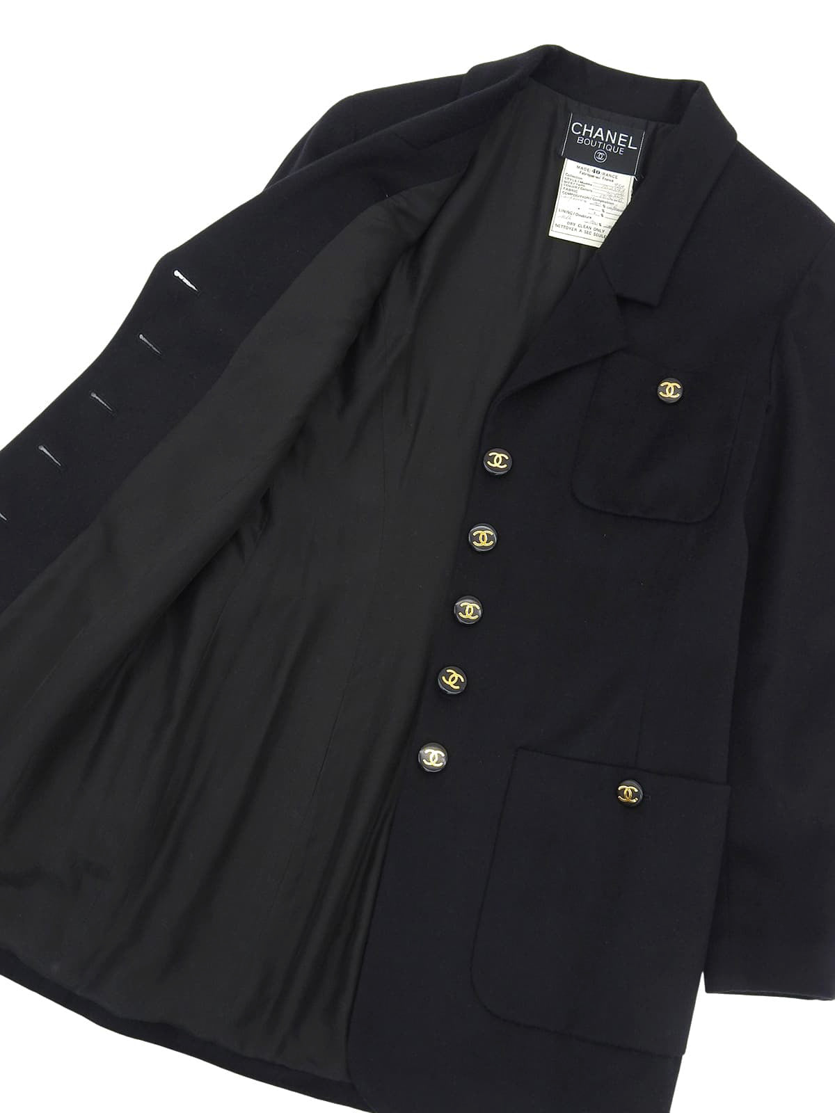 1993年製 カシミアCCマークボタンコート ブラック