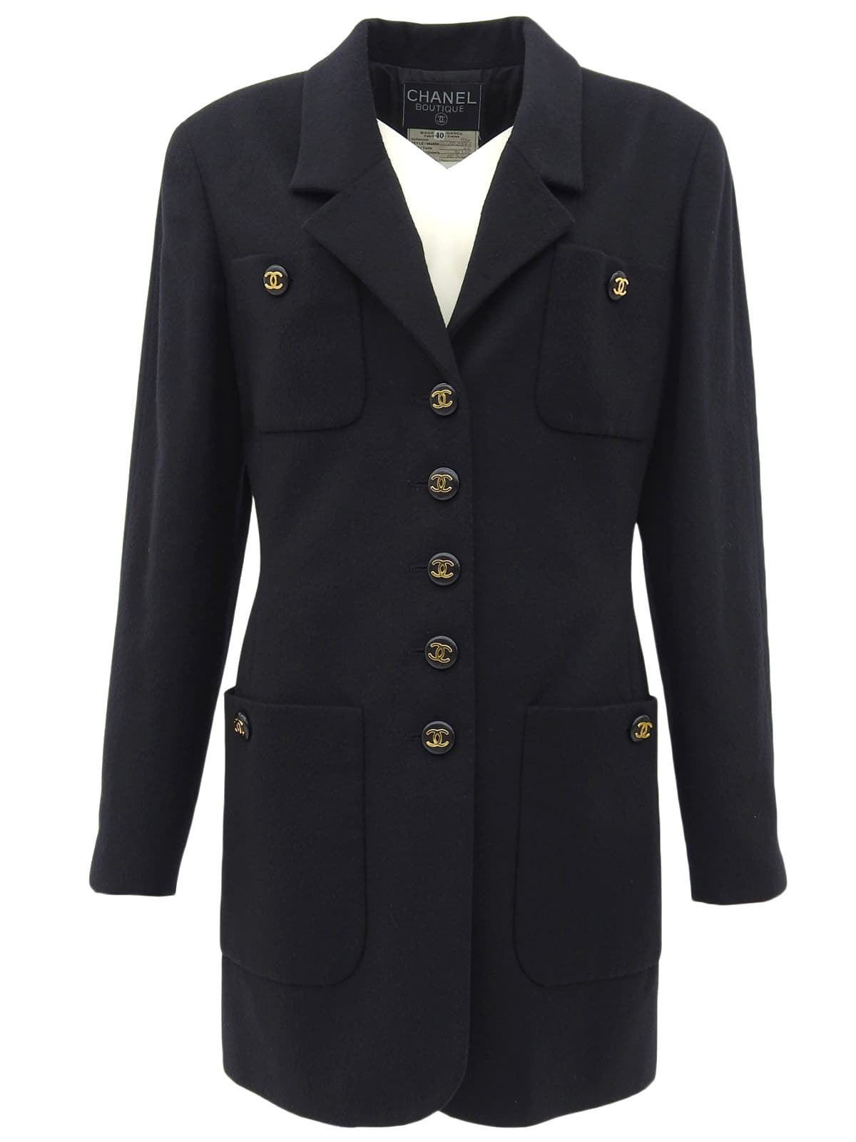 1993年製 カシミアCCマークボタンコート ブラック