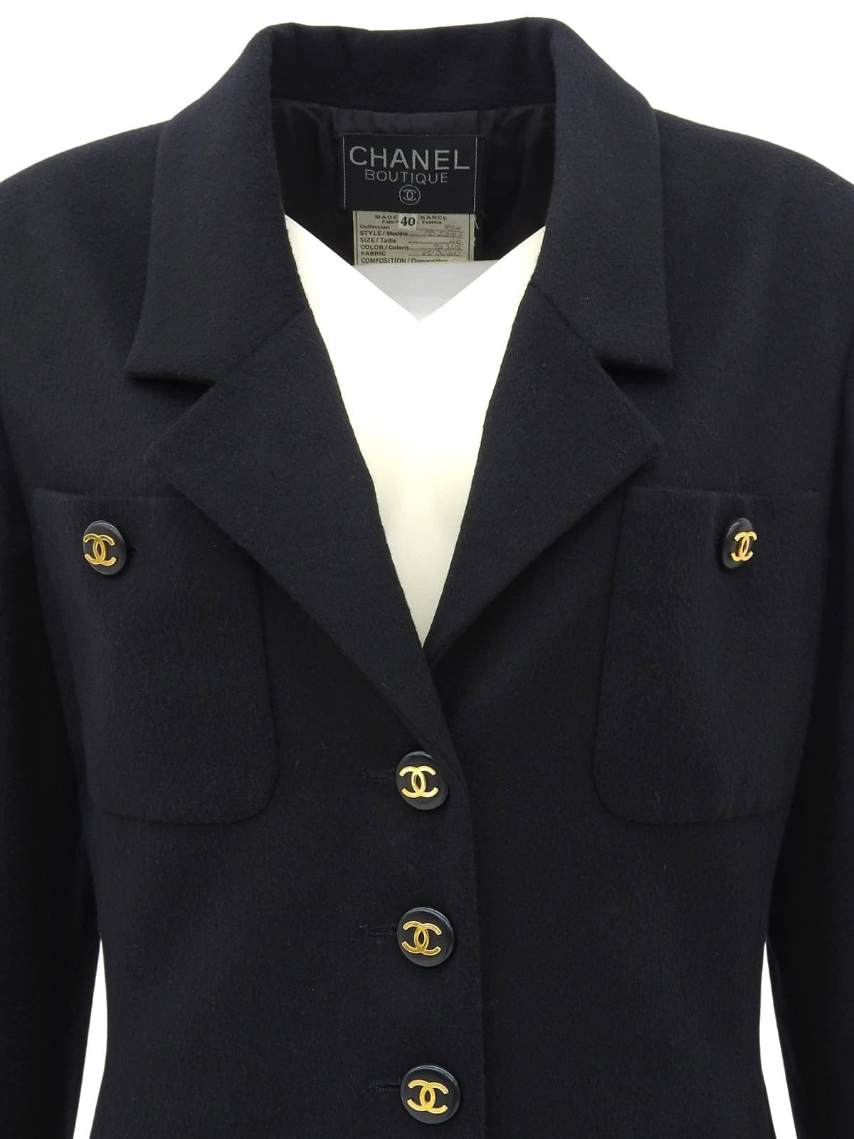 1993年製 カシミアCCマークボタンコート ブラック