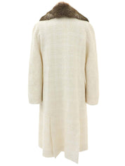 ファーパドロックロゴボタンロングコート ホワイト/ブラウン