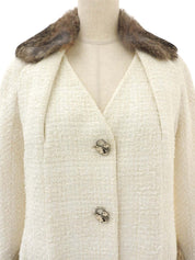 ファーパドロックロゴボタンロングコート ホワイト/ブラウン