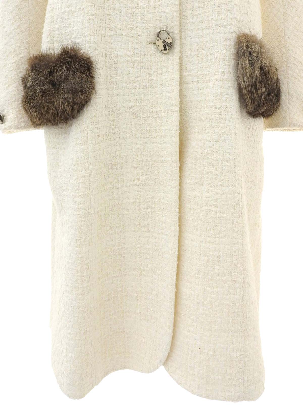 ファーパドロックロゴボタンロングコート ホワイト/ブラウン