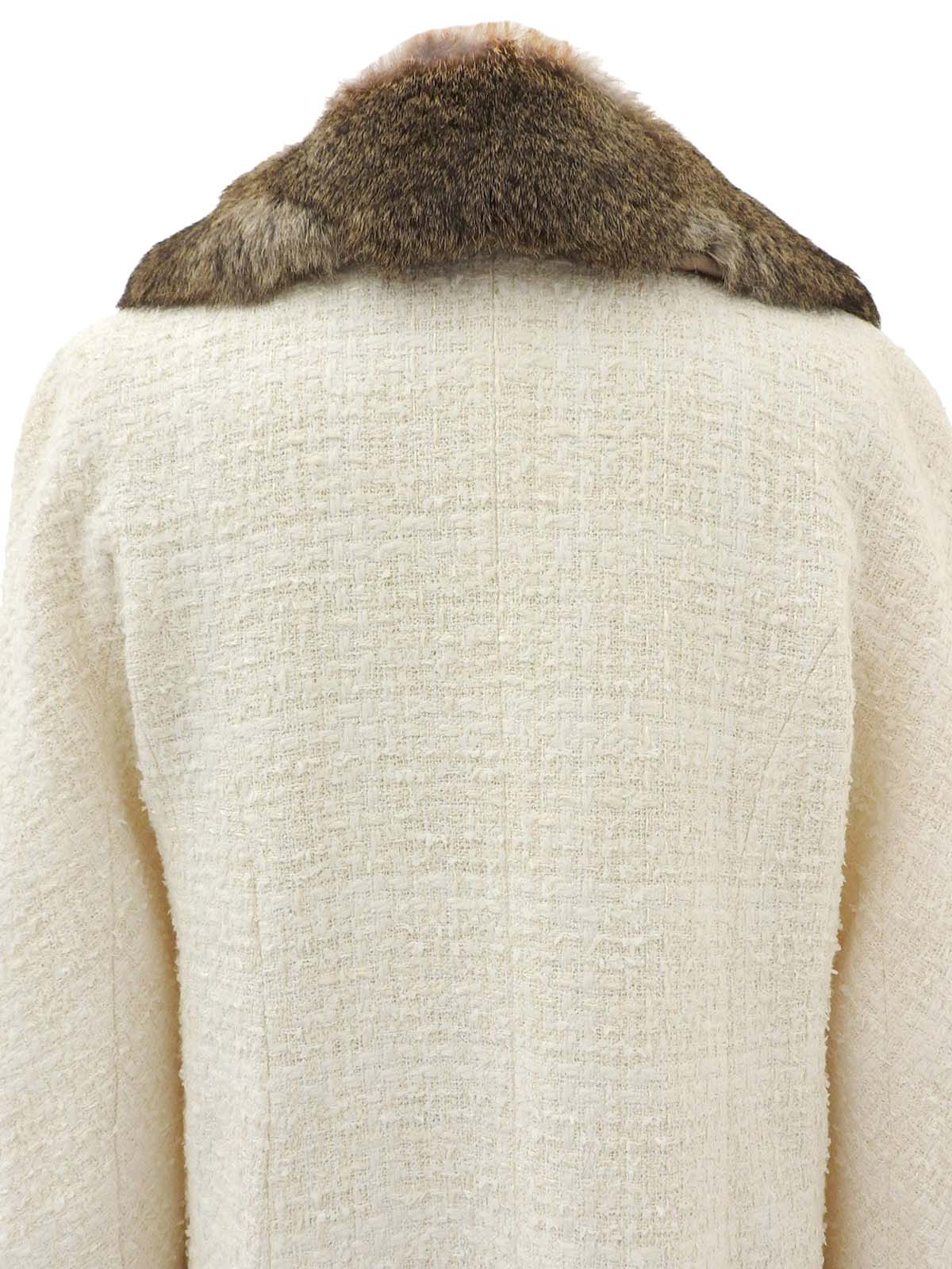 ファーパドロックロゴボタンロングコート ホワイト/ブラウン