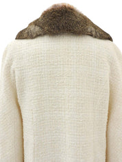 ファーパドロックロゴボタンロングコート ホワイト/ブラウン