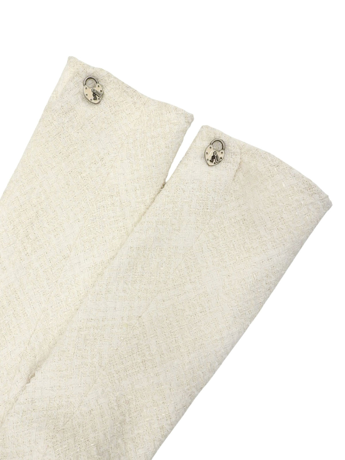 ファーパドロックロゴボタンロングコート ホワイト/ブラウン