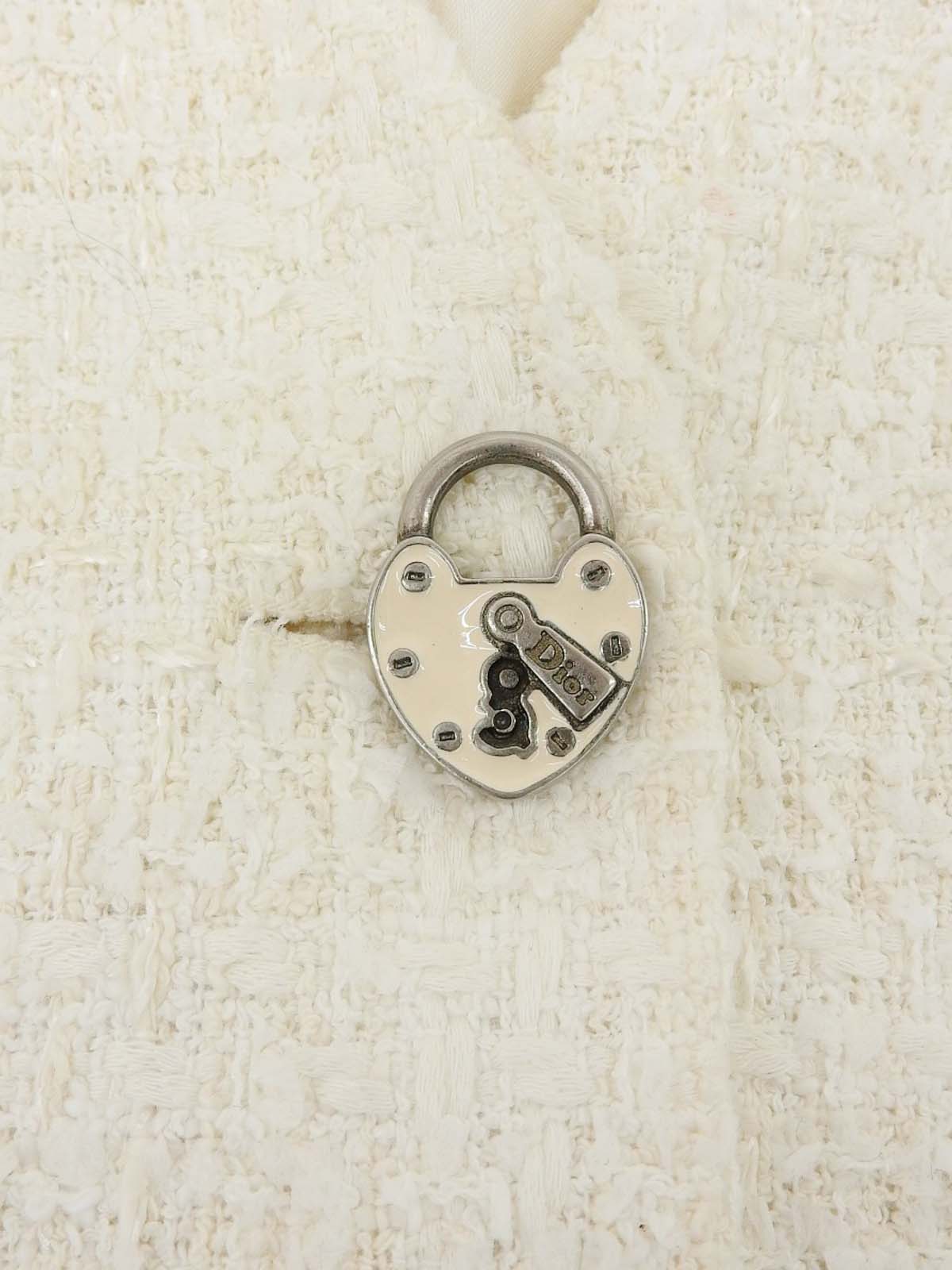 ファーパドロックロゴボタンロングコート ホワイト/ブラウン