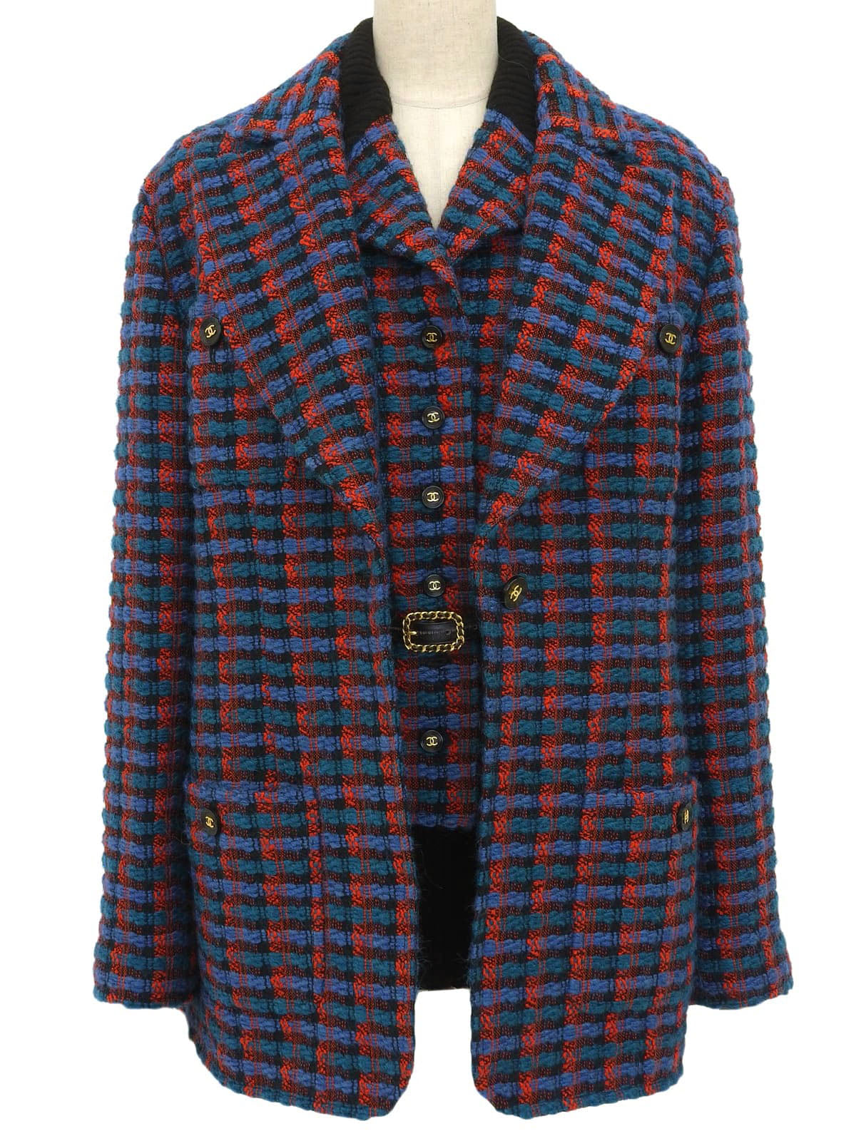 1995年製 チェックパターンCCマークボタンアンサンブル ブルー/レッド/ブラック