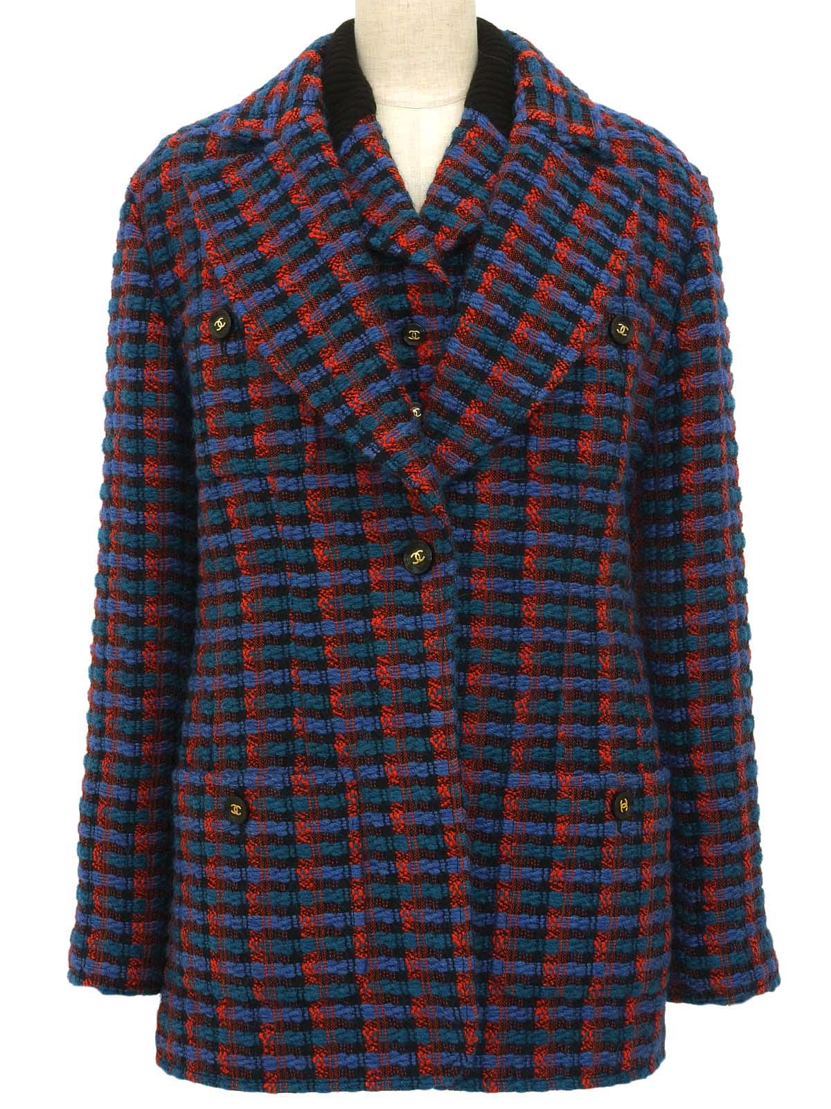 1995年製 チェックパターンCCマークボタンアンサンブル ブルー/レッド/ブラック