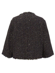 ツイードスパンコールグリポワボタンノーカラージャケット ブラック/マルチ