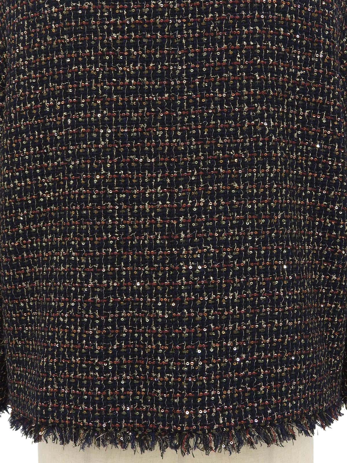 ツイードスパンコールグリポワボタンノーカラージャケット ブラック/マルチ