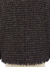 ツイードスパンコールグリポワボタンノーカラージャケット ブラック/マルチ