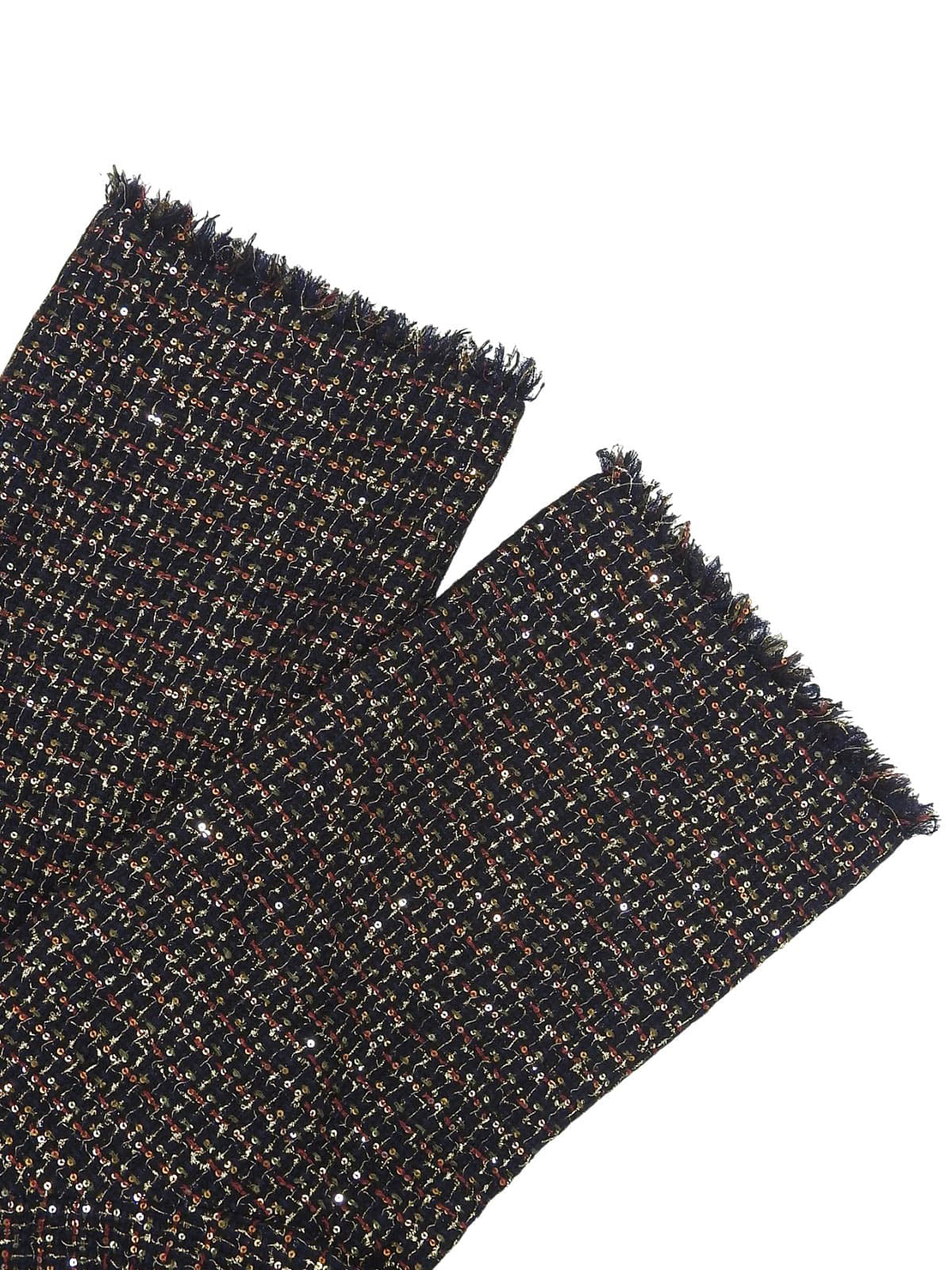 ツイードスパンコールグリポワボタンノーカラージャケット ブラック/マルチ