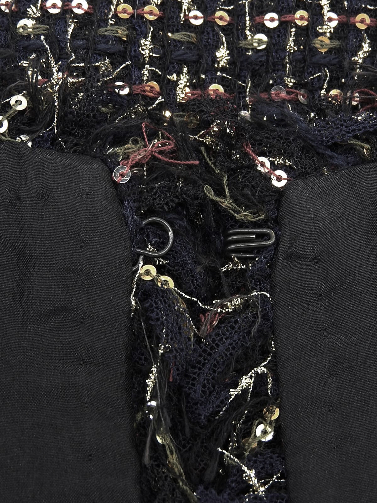 ツイードスパンコールグリポワボタンノーカラージャケット ブラック/マルチ