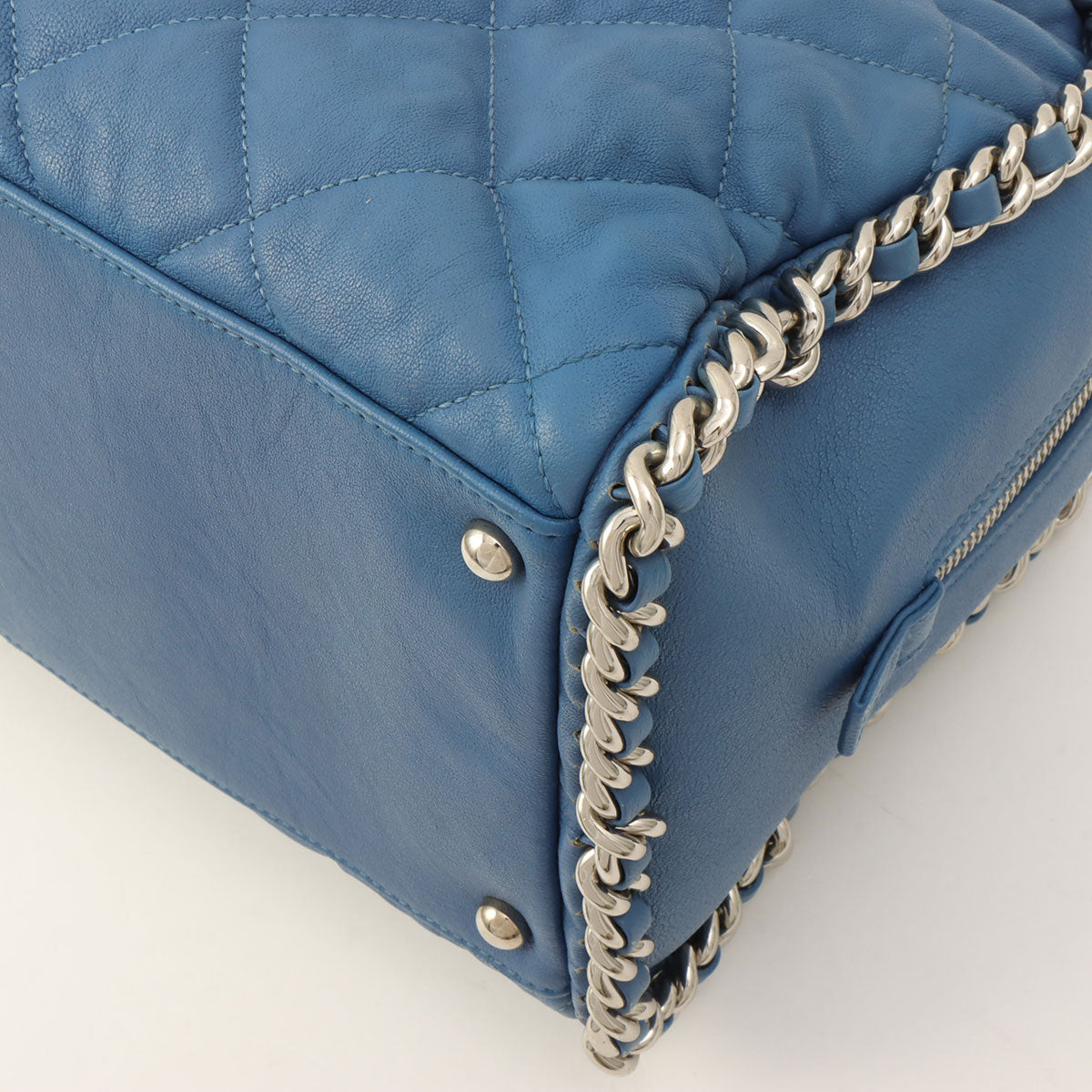 Circa 2011 Matelassé Stitch CC Mark Charm Chain Shoulder Bag Light Blue