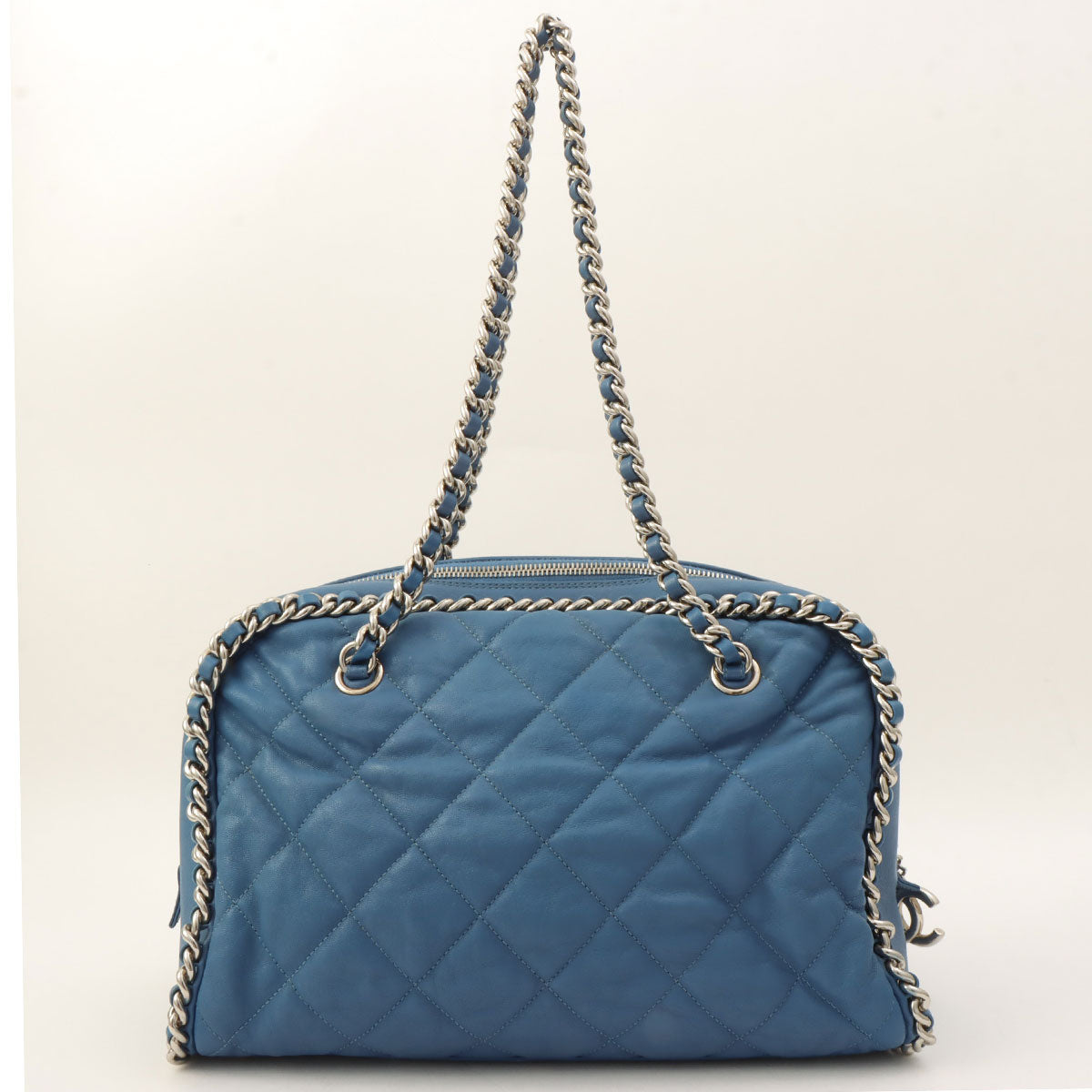 Circa 2011 Matelassé Stitch CC Mark Charm Chain Shoulder Bag Light Blue