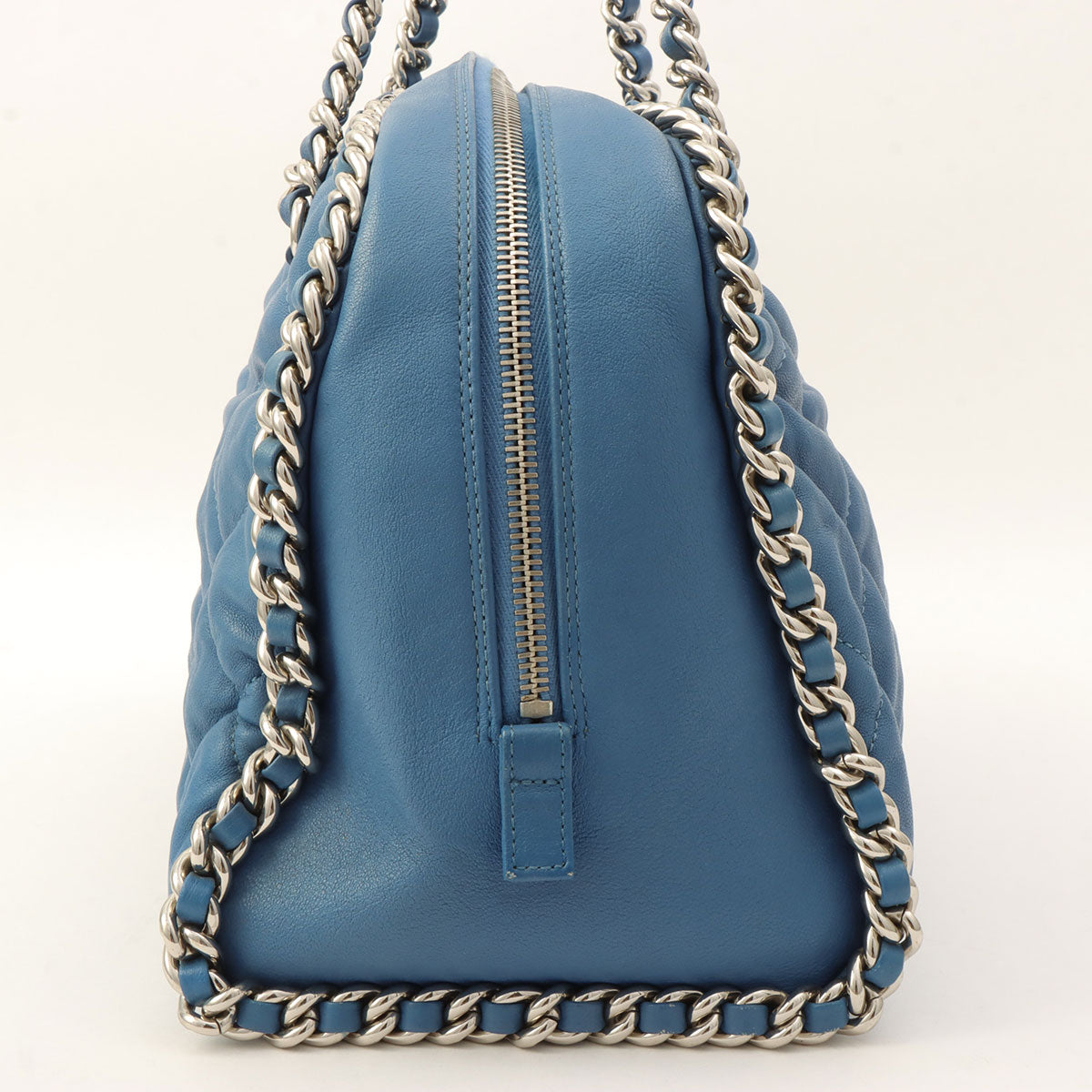 Circa 2011 Matelassé Stitch CC Mark Charm Chain Shoulder Bag Light Blue
