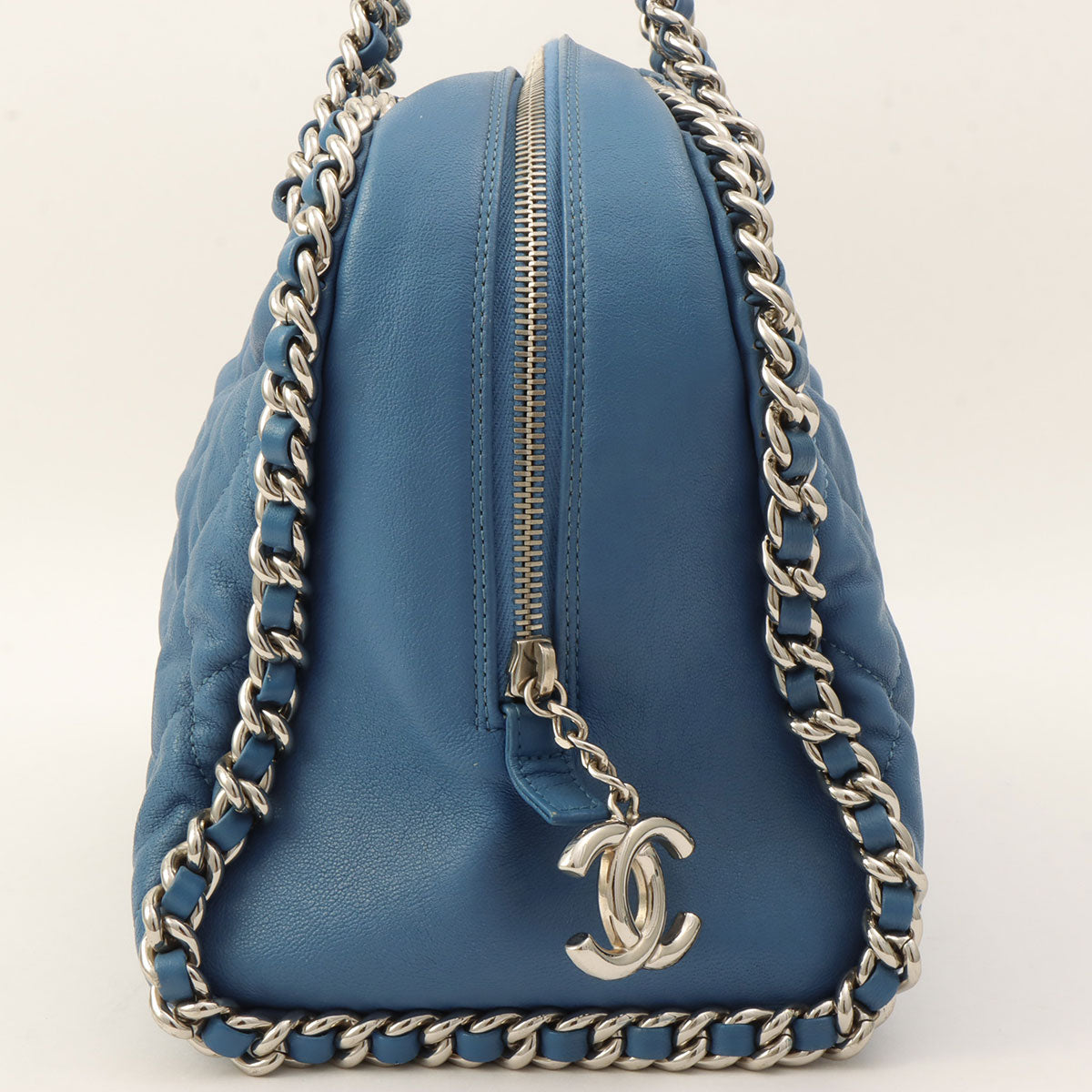 Circa 2011 Matelassé Stitch CC Mark Charm Chain Shoulder Bag Light Blue