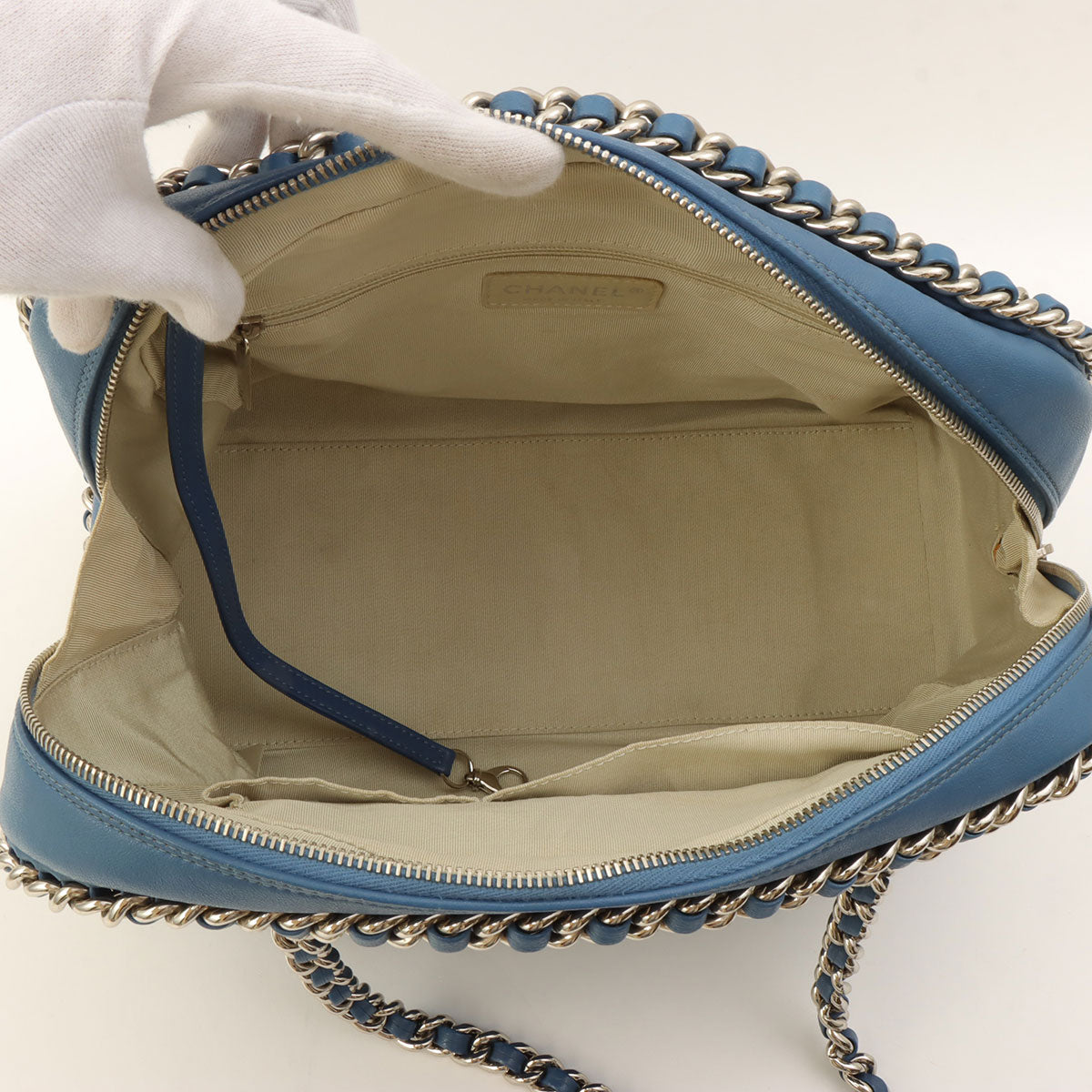 Circa 2011 Matelassé Stitch CC Mark Charm Chain Shoulder Bag Light Blue