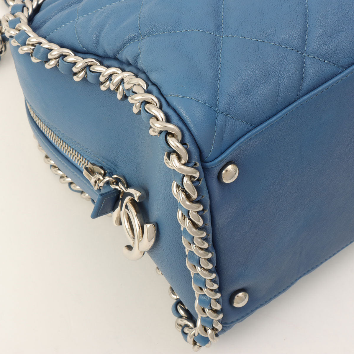 Circa 2011 Matelassé Stitch CC Mark Charm Chain Shoulder Bag Light Blue