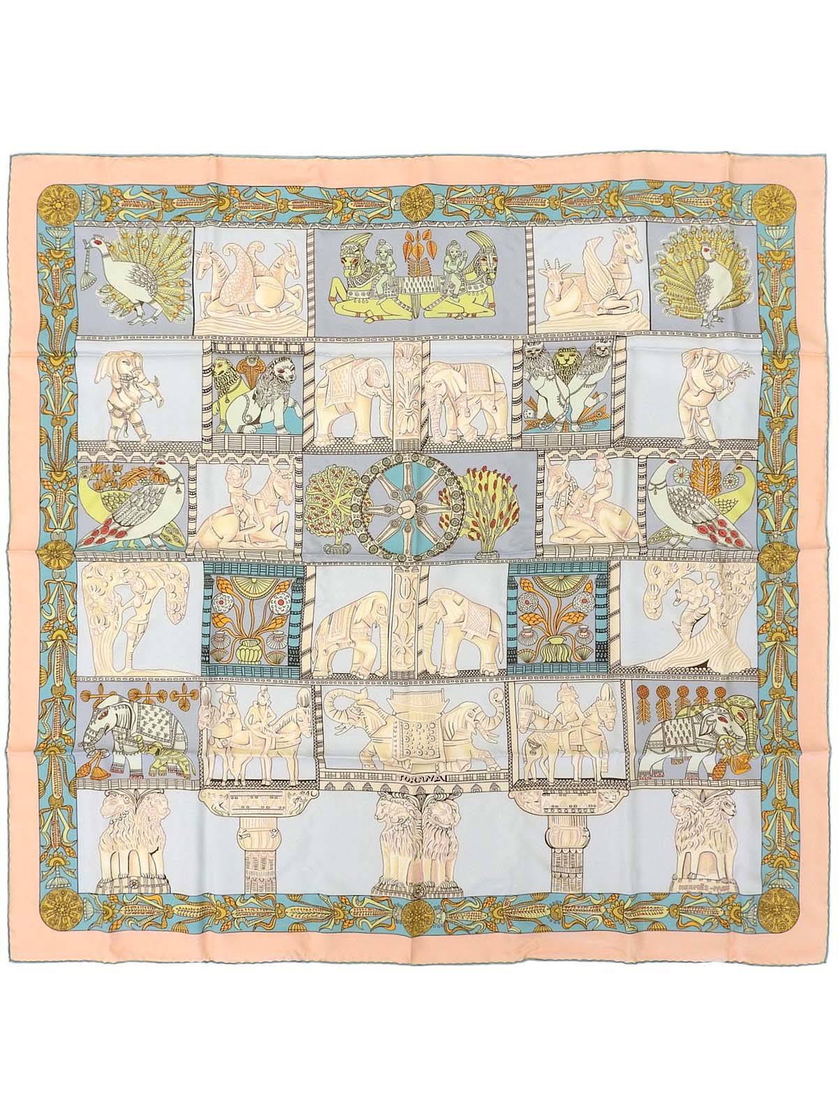 Carré 90 Torana Pattern Scarf in Light Blue/Salmon Pink/Multi
