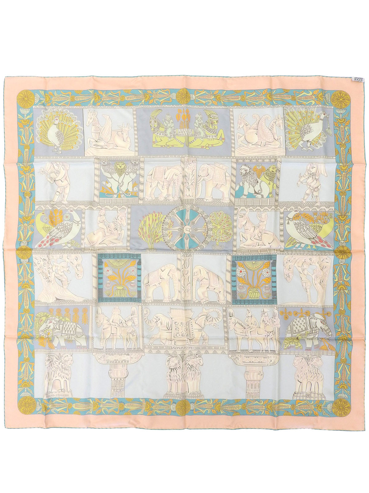 Carré 90 Torana Pattern Scarf in Light Blue/Salmon Pink/Multi