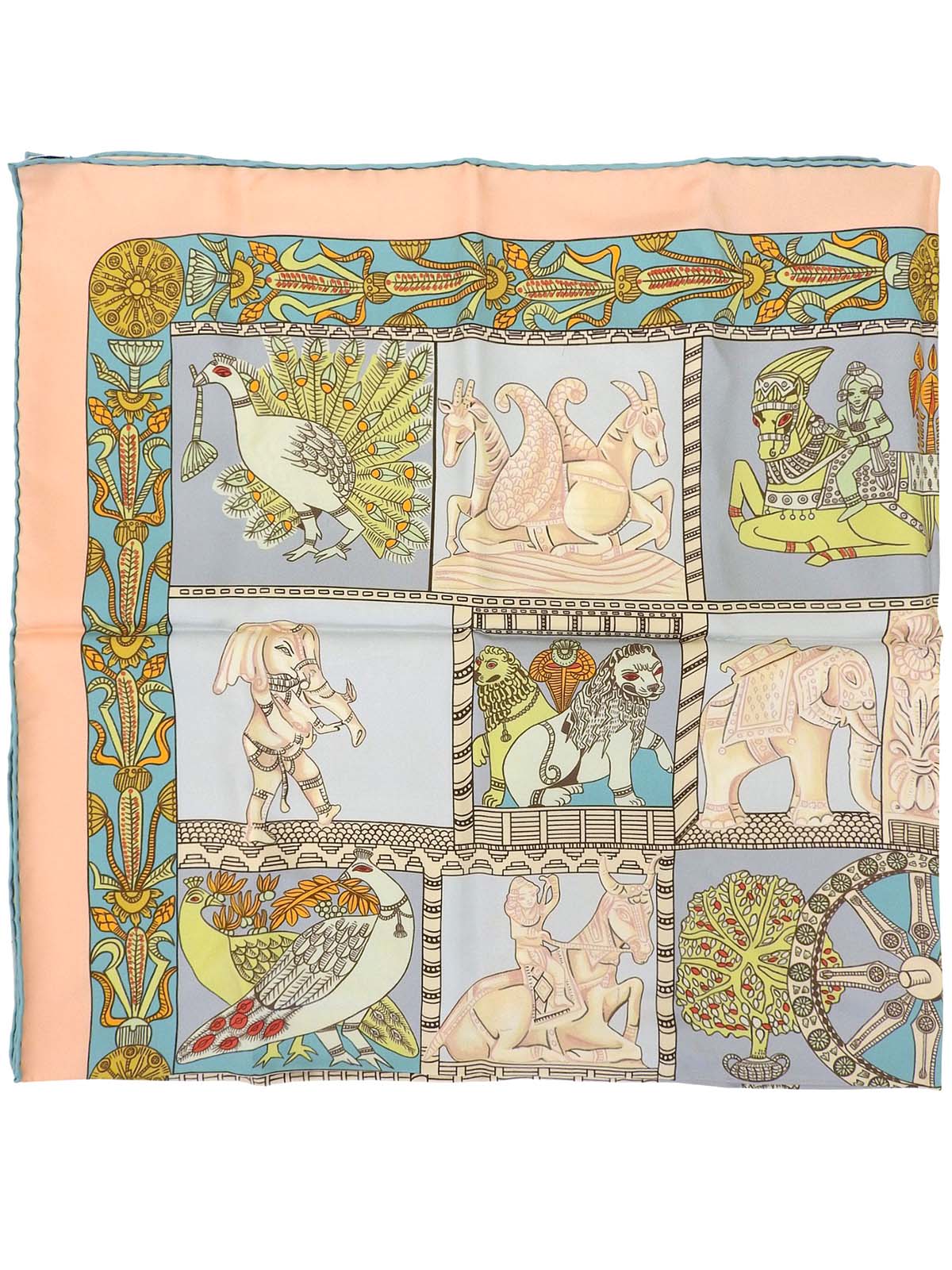 Carré 90 Torana Pattern Scarf in Light Blue/Salmon Pink/Multi