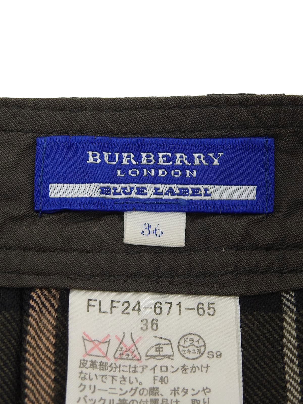 Wool Check Pattern Mini Skirt in Khaki/Multi