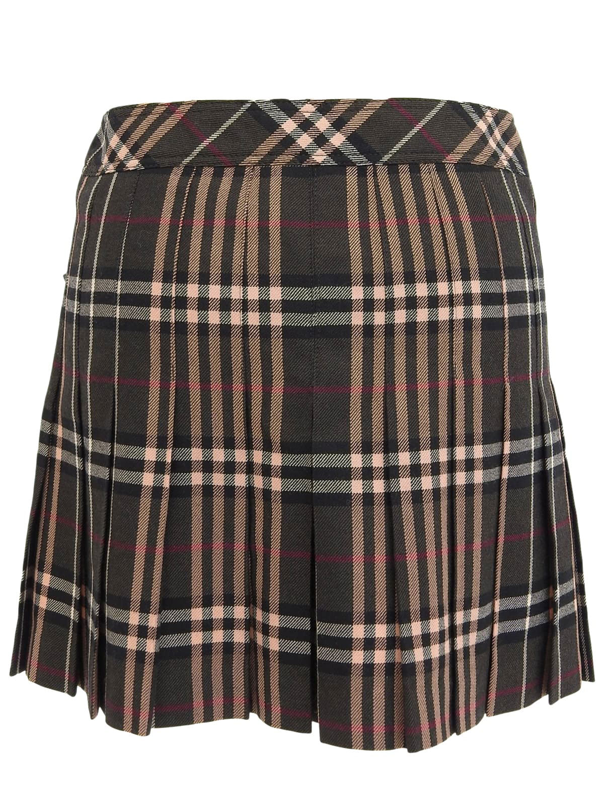 Wool Check Pattern Mini Skirt in Khaki/Multi