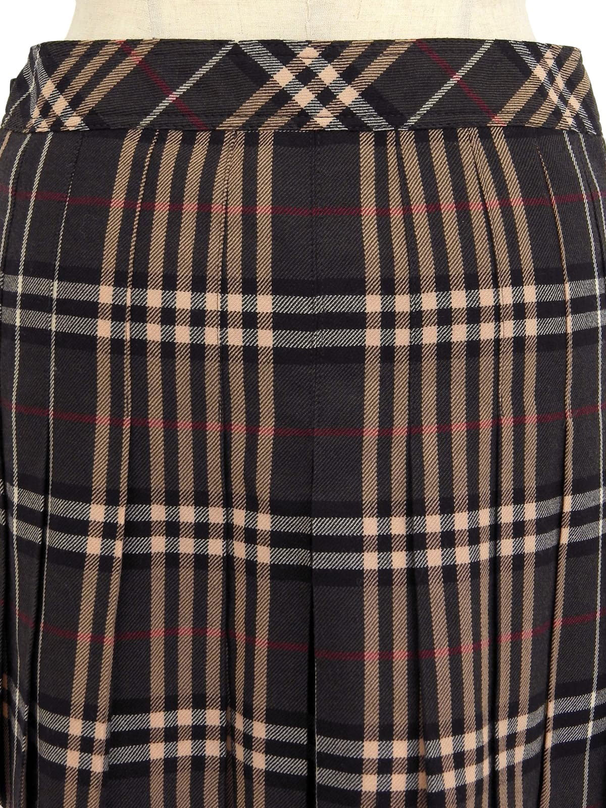 Wool Check Pattern Mini Skirt in Khaki/Multi