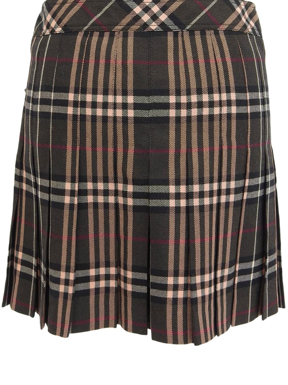 Wool Check Pattern Mini Skirt in Khaki/Multi