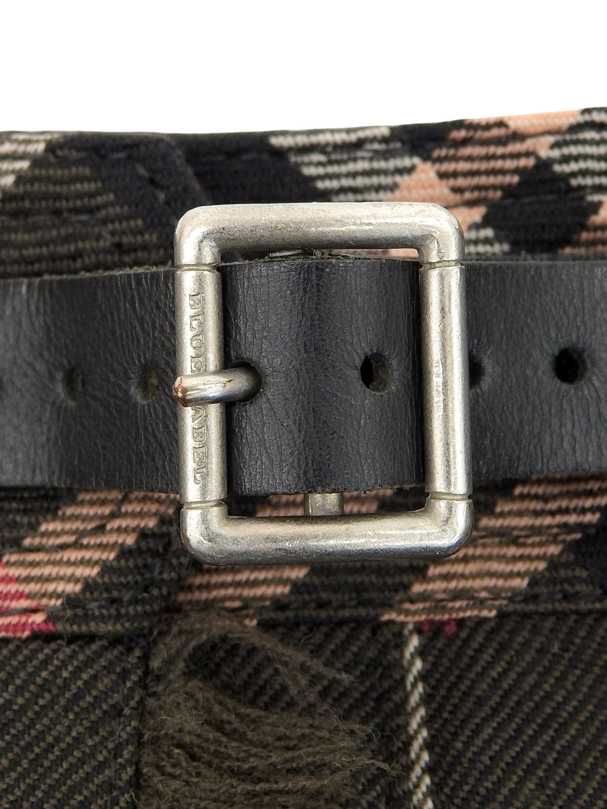 Wool Check Pattern Mini Skirt in Khaki/Multi