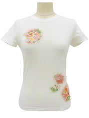 White Rhinestone Flower Design T-shirt