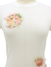 White Rhinestone Flower Design T-shirt