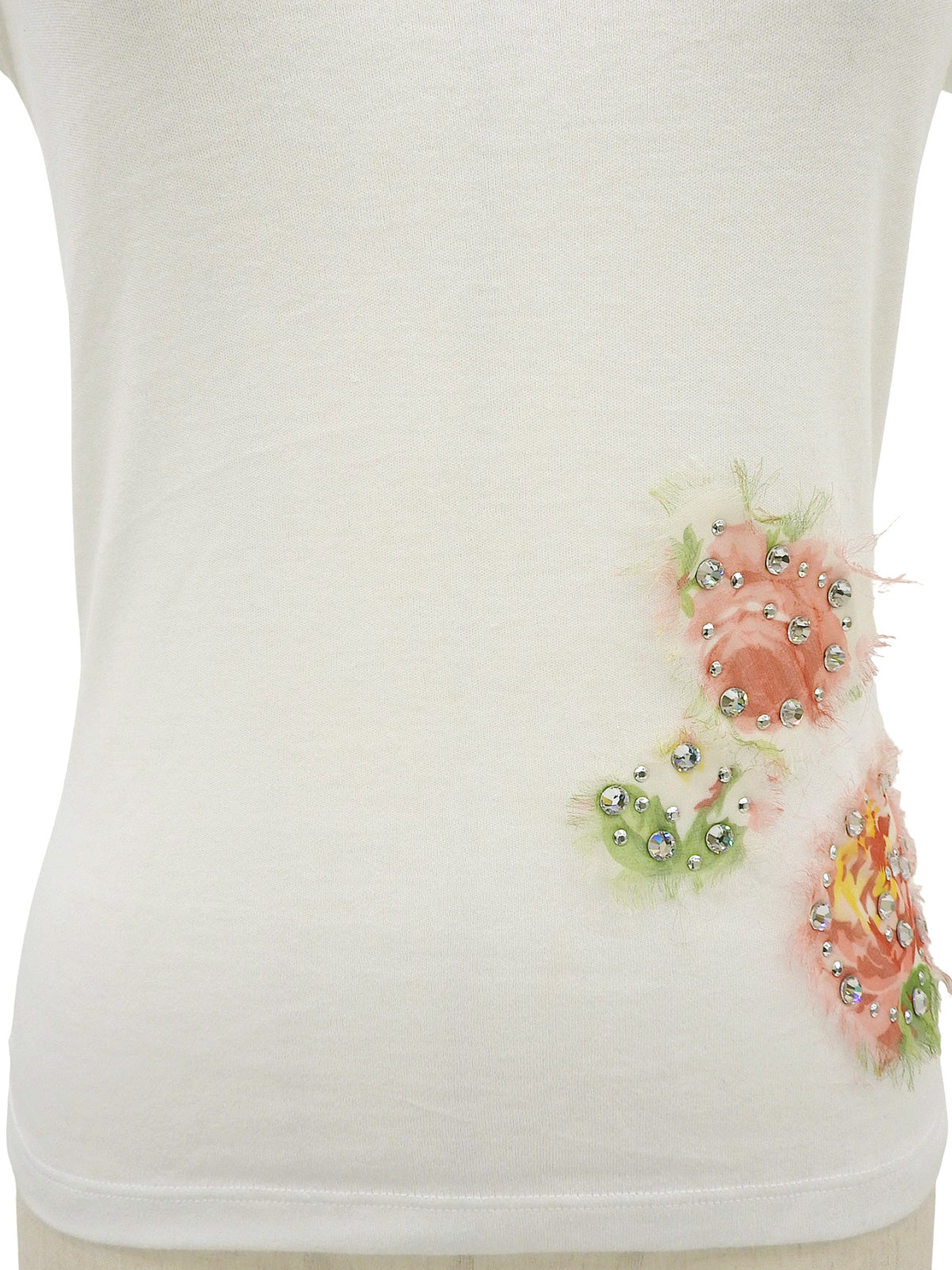 ラインストーンフラワーデザインTシャツ ホワイト