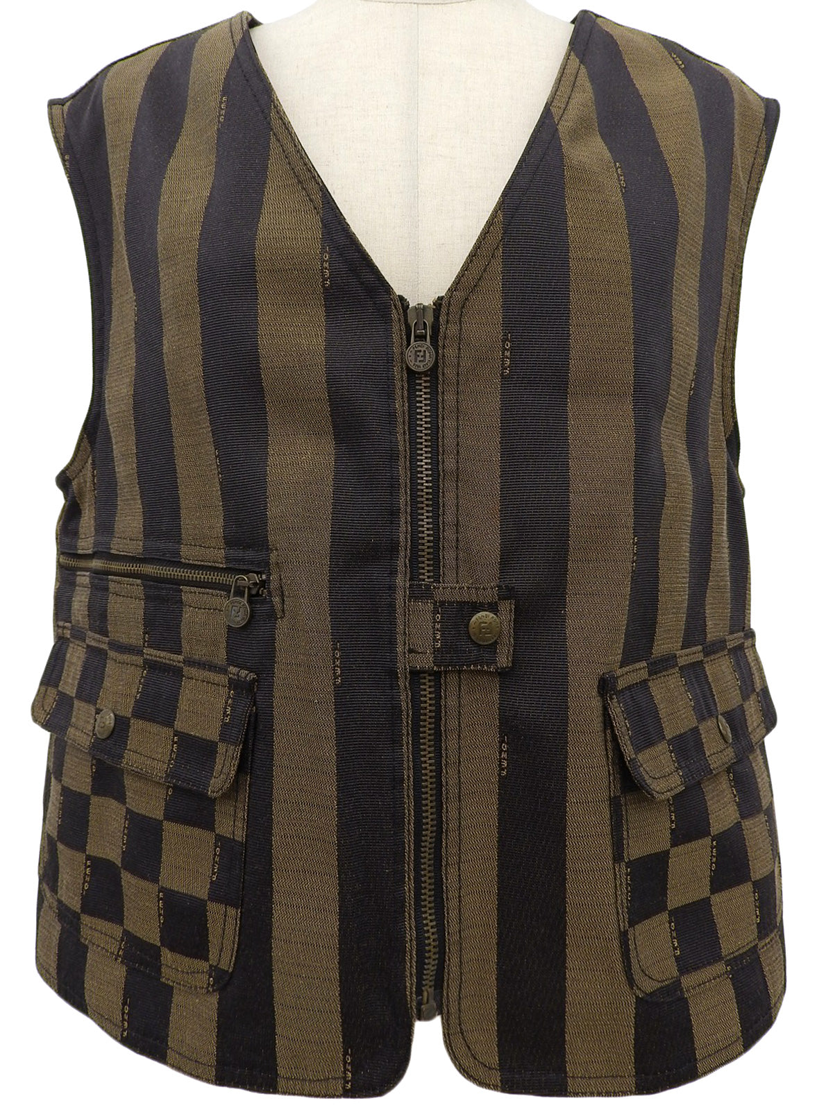 Pecan Pattern Logo Button Vest Brown/Black