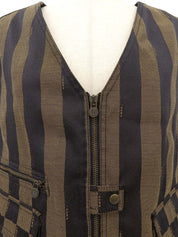 ペカンパターンロゴボタンベスト ブラウン/ブラック