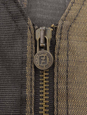 ペカンパターンロゴボタンベスト ブラウン/ブラック