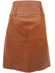 レザーステッチデザインスカート ブラウン