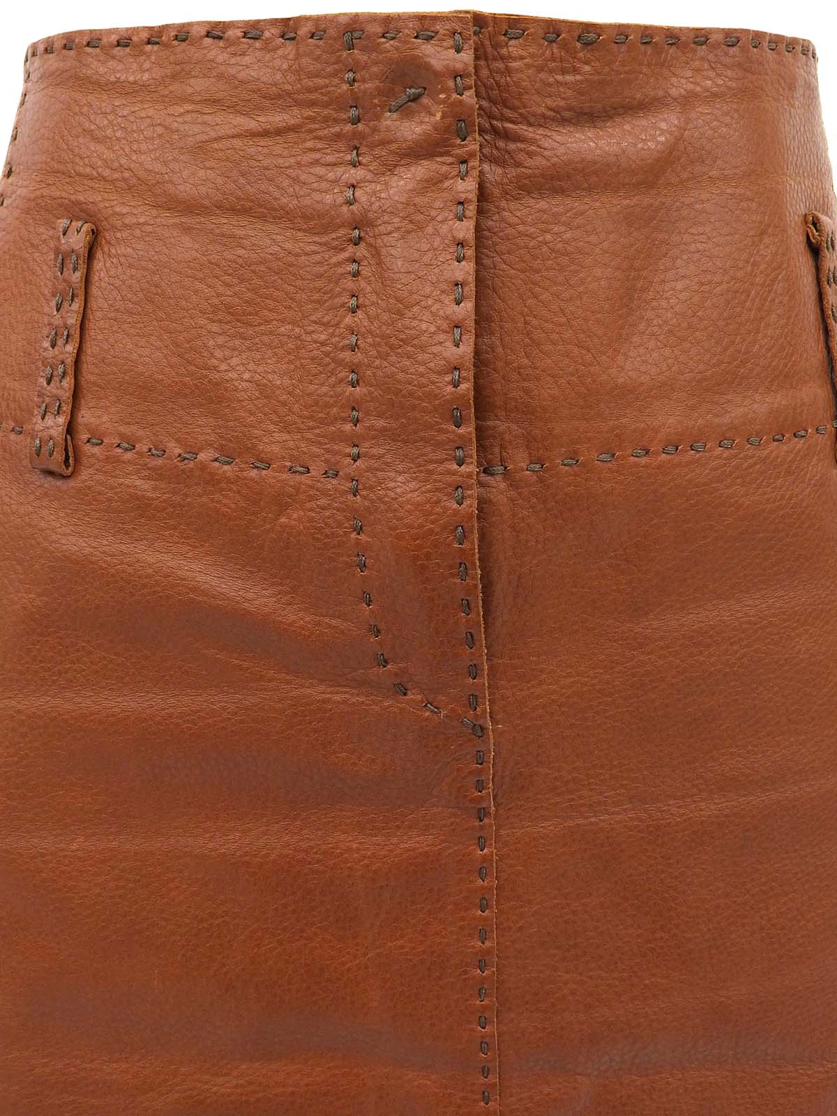 レザーステッチデザインスカート ブラウン