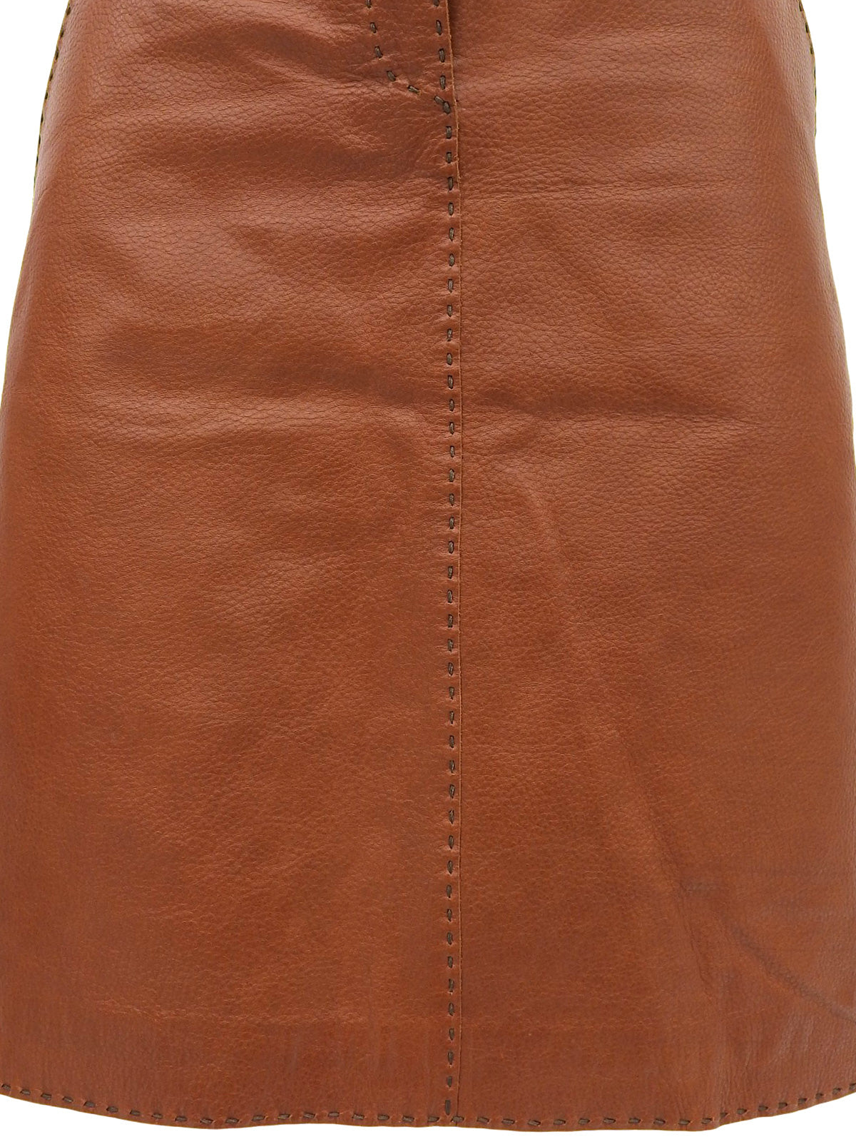 棕色皮革缝线设计半身裙