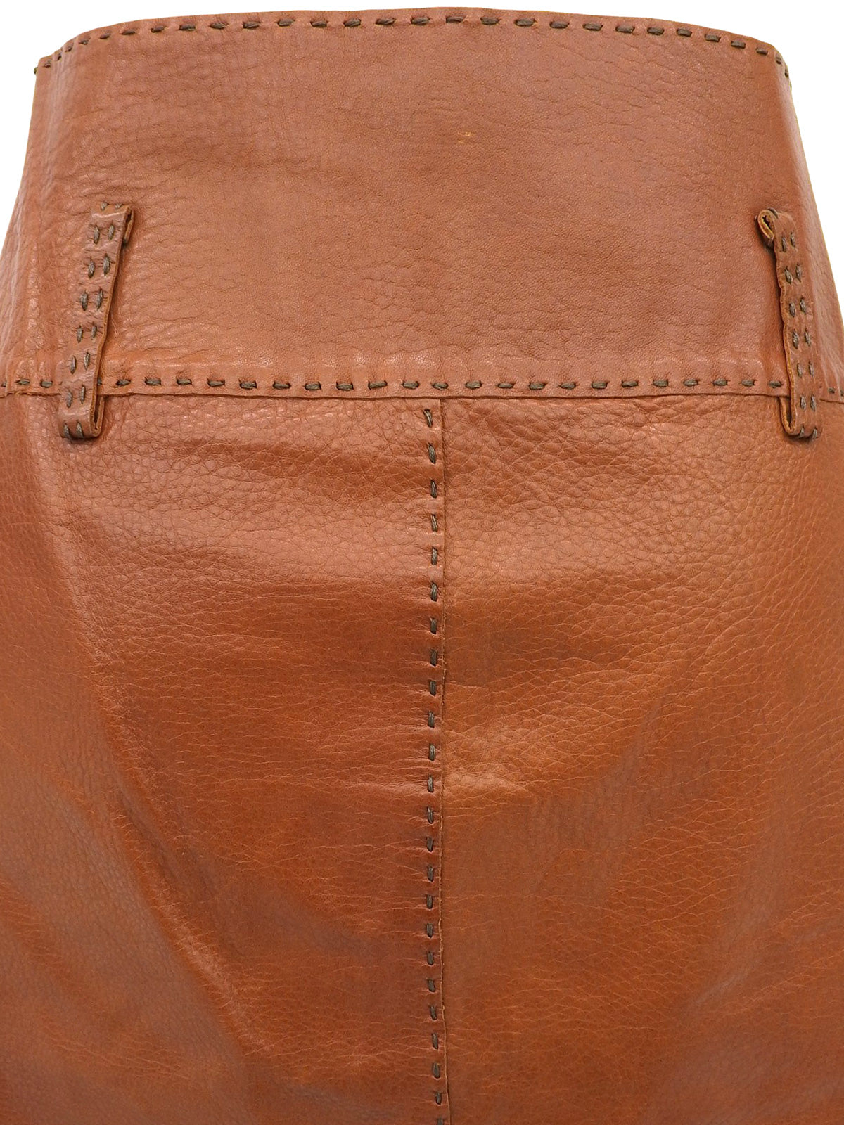 棕色皮革缝线设计半身裙