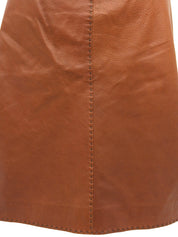 棕色皮革缝线设计半身裙