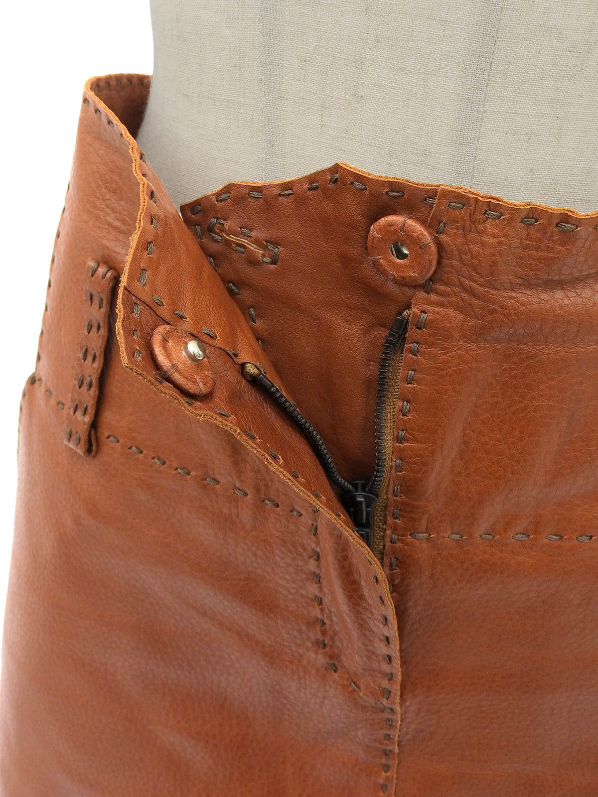 レザーステッチデザインスカート ブラウン