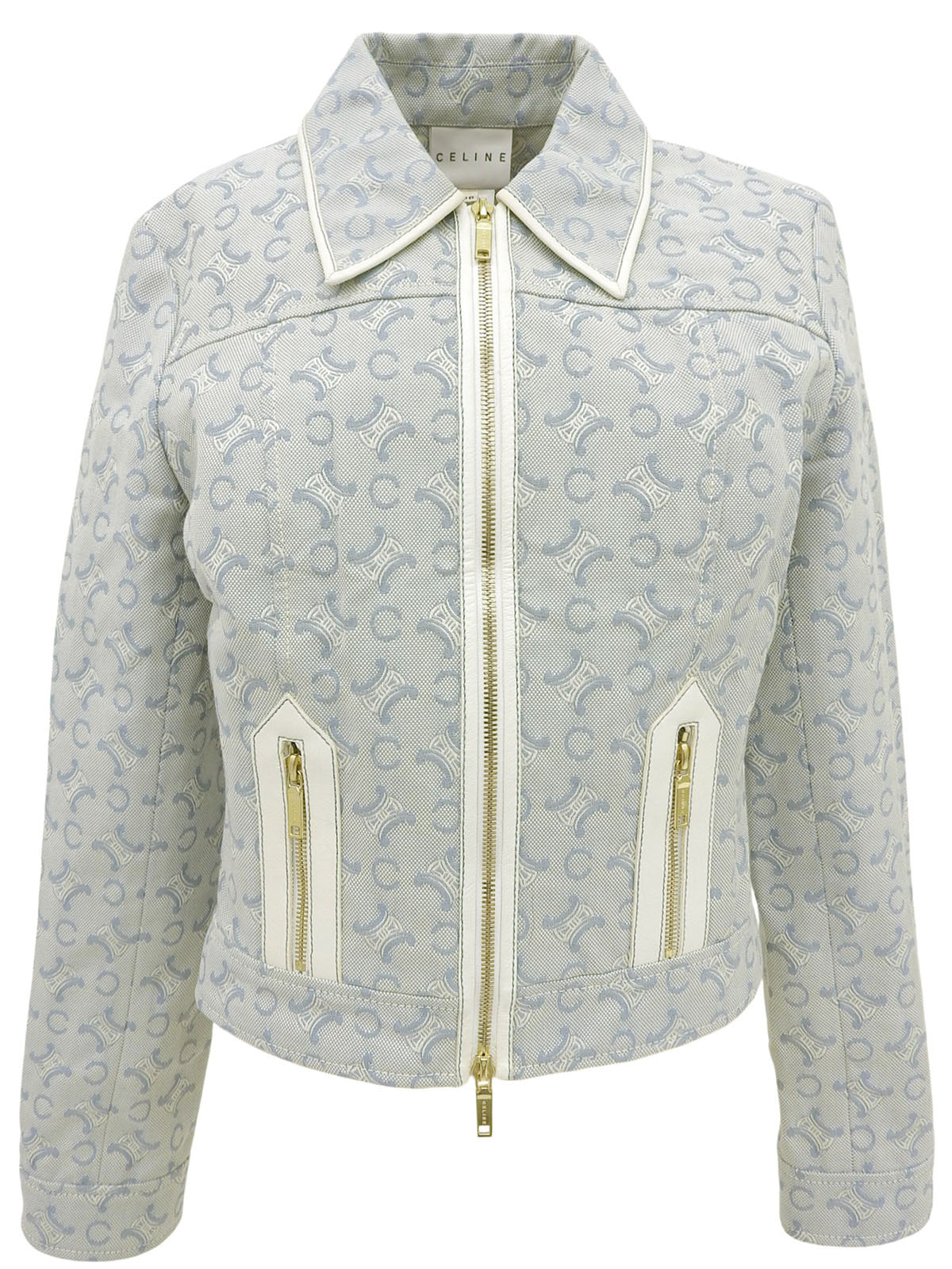 Cマカダムパターンジップアップジャケット ベイビーブルー/ホワイト