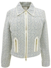 Cマカダムパターンジップアップジャケット ベイビーブルー/ホワイト