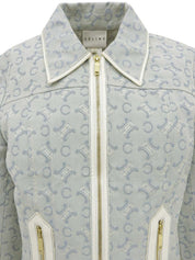C Macadam Pattern Zip-Up Jacket Baby Blue/White
