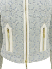 C Macadam Pattern Zip-Up Jacket Baby Blue/White