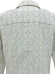 C Macadam Pattern Zip-Up Jacket Baby Blue/White