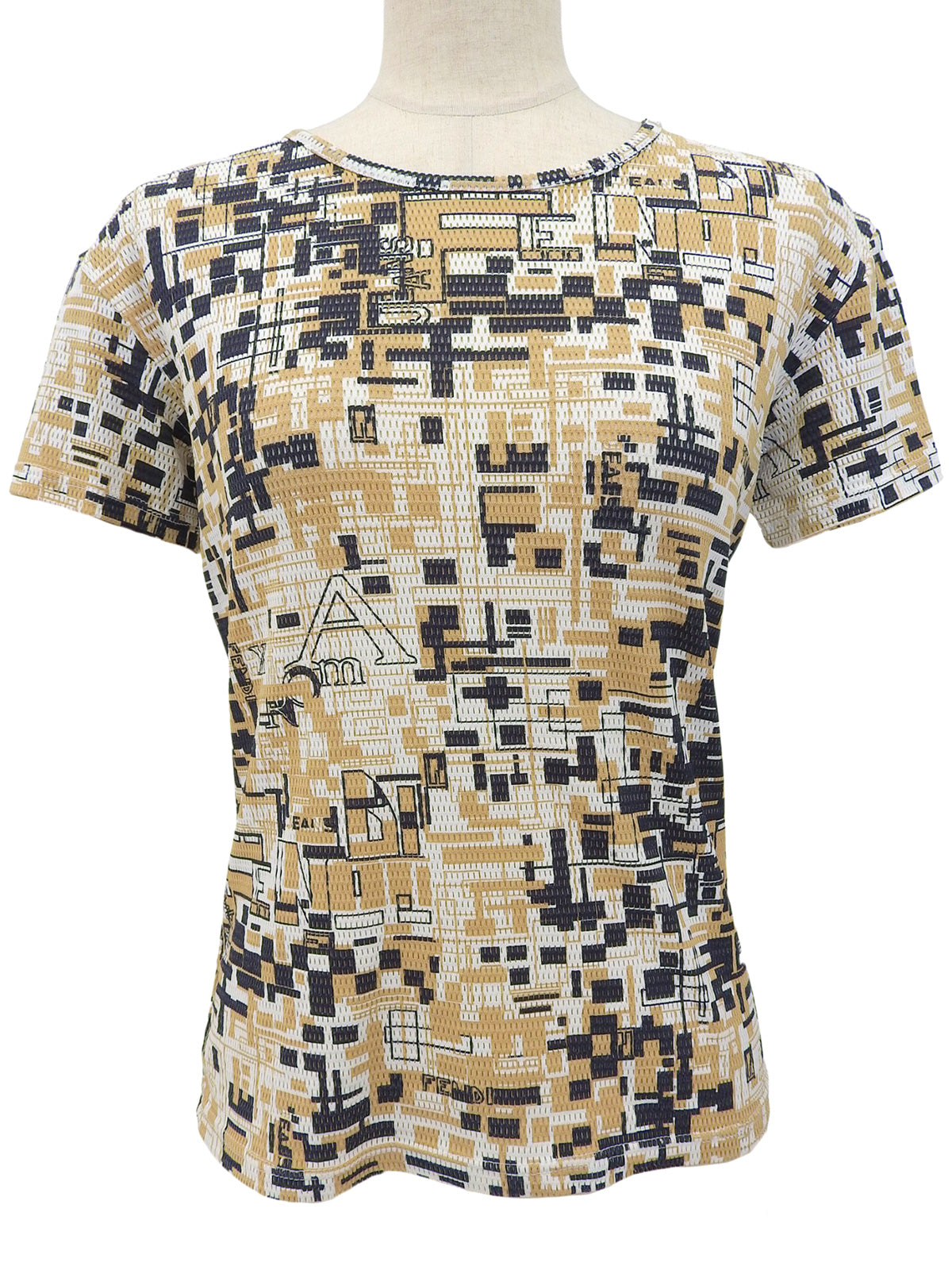 Mesh design pattern short sleeve top in beige